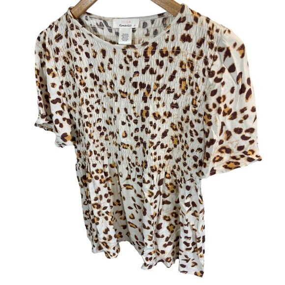 Urban Romantics Animal Print Smocked Flutter Sleeve Top Sz L - Picture 3 of 6
